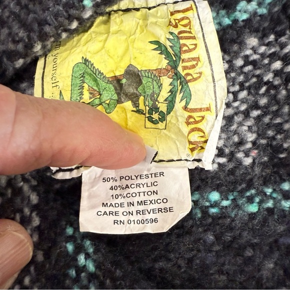 Iguana Jack Woven Baja Mexican Hoodie Southwest Grey/Teal Pullover Kid’s Size XL - Picture 10 of 11